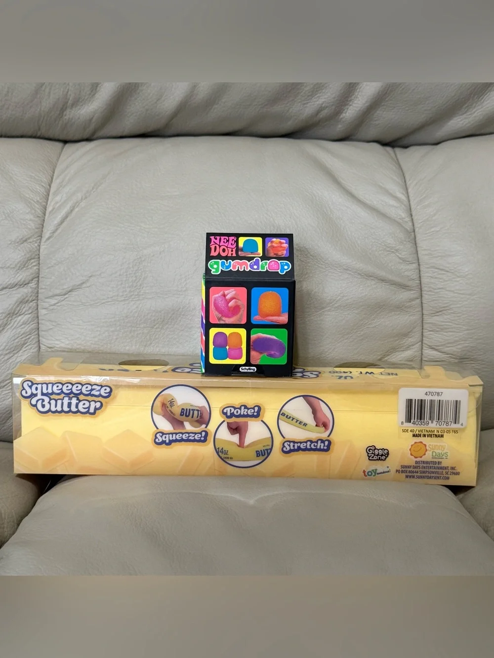 Needoh Schylling Purple Gum Drop & Sunny Days Sqeeeze Jumbo Butter Squishy